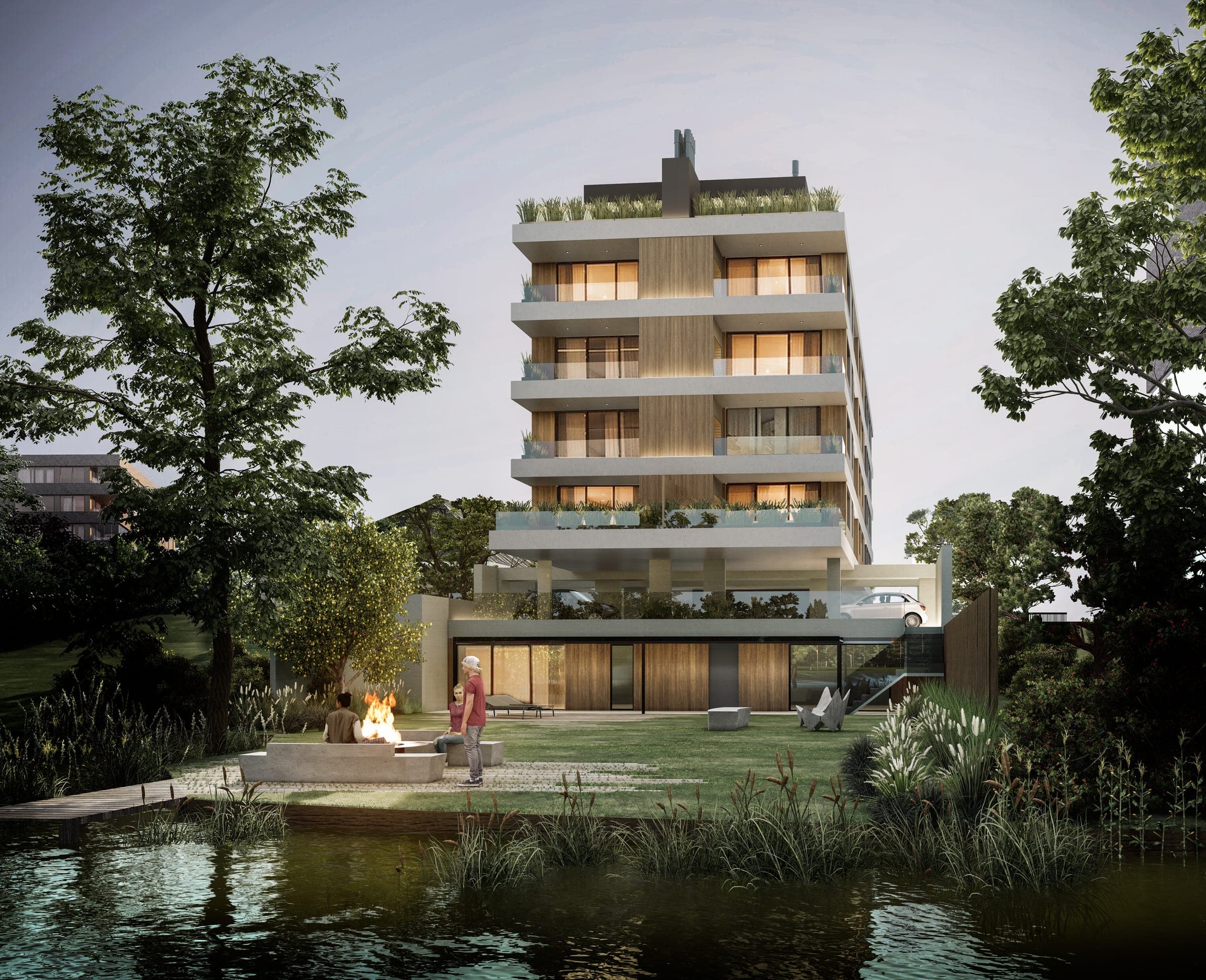Rendering of the rear façade of the Dom Lagos building in Parque Miramar