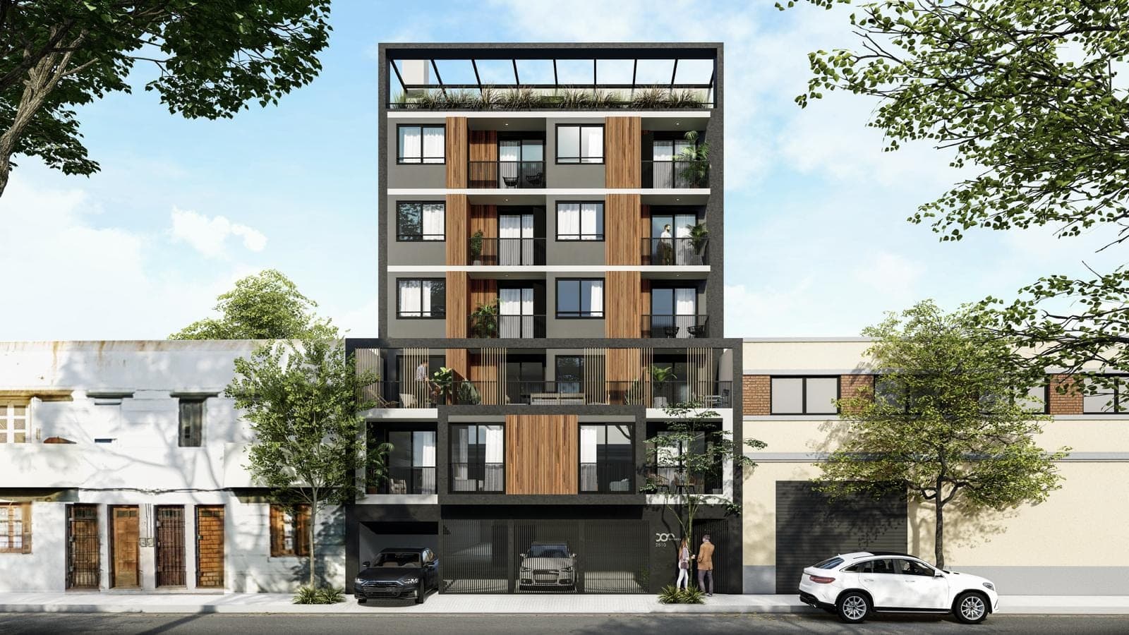 Rendering of the Dom Urquiza building façade in La Blanqueada