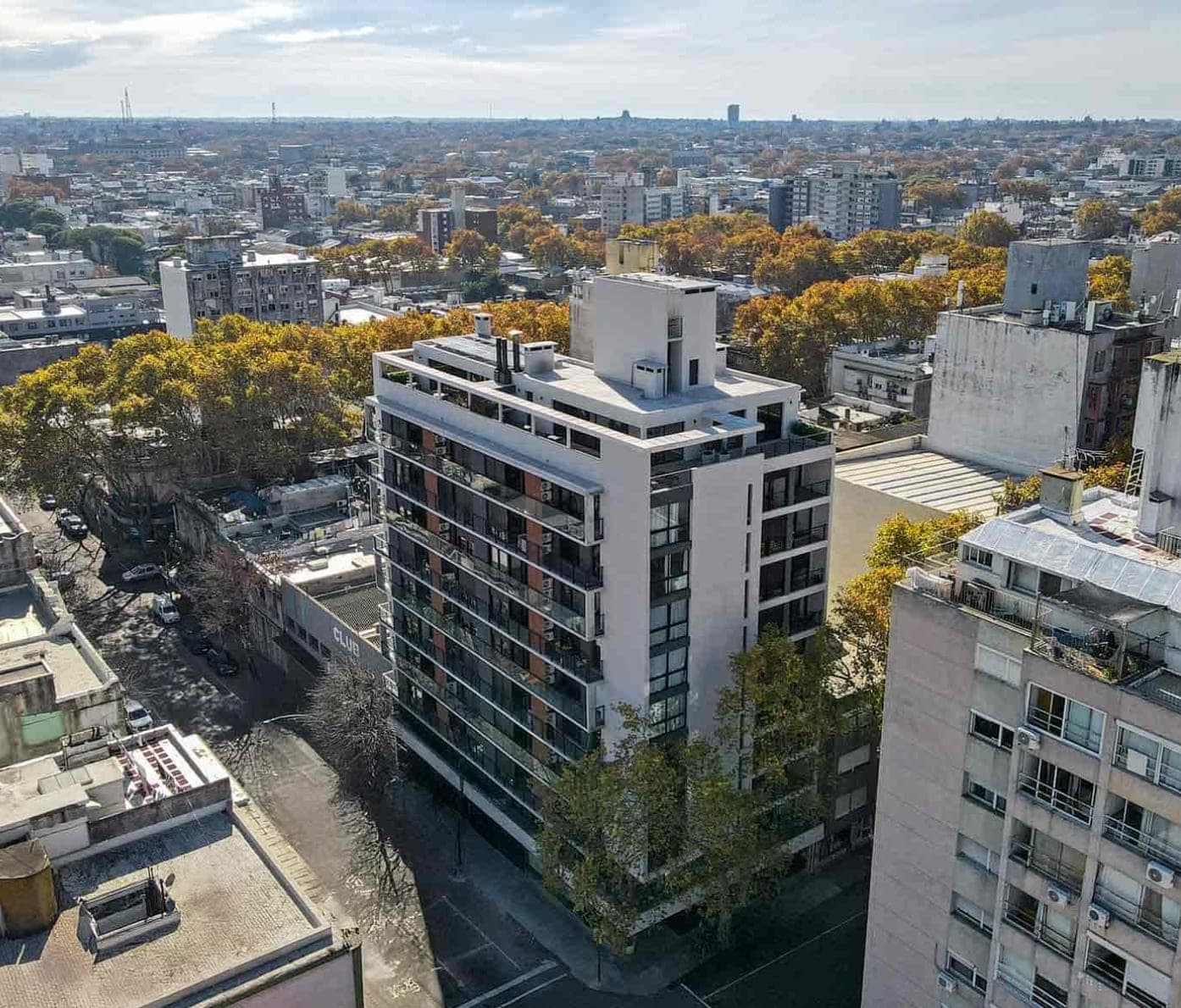 Aerial view of the Munich building in Cordón